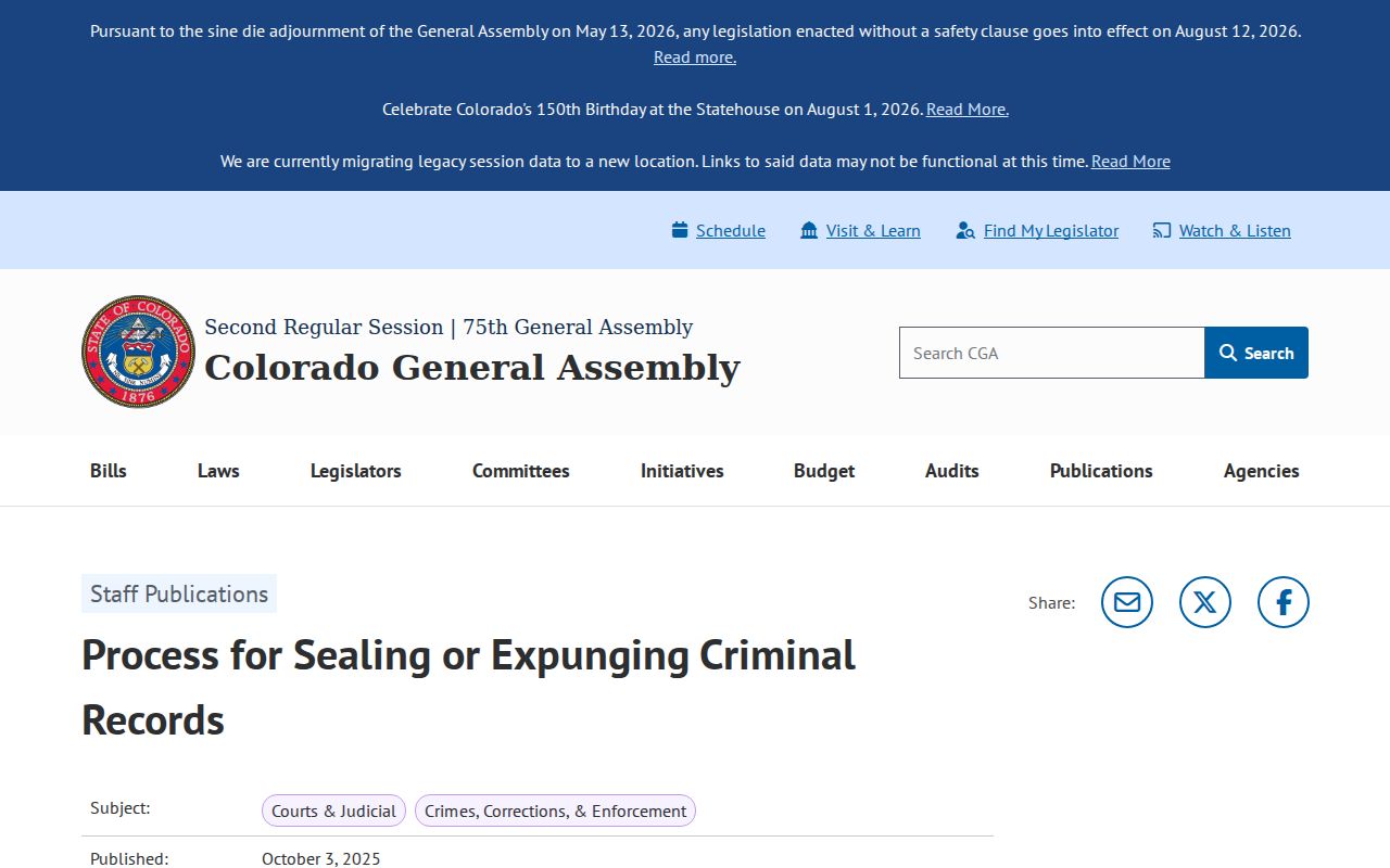Baca County criminal record sealing and expungement overview