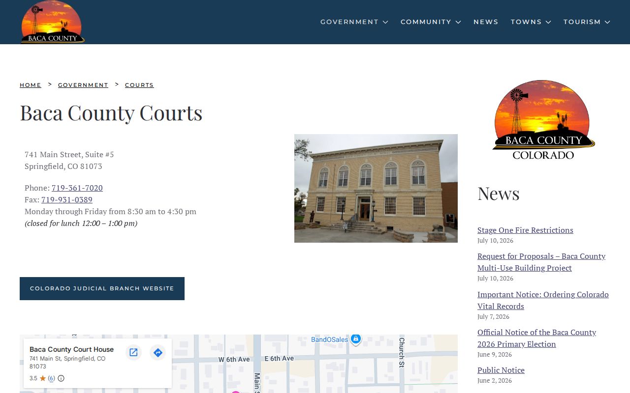 Baca County criminal court cases courthouse information