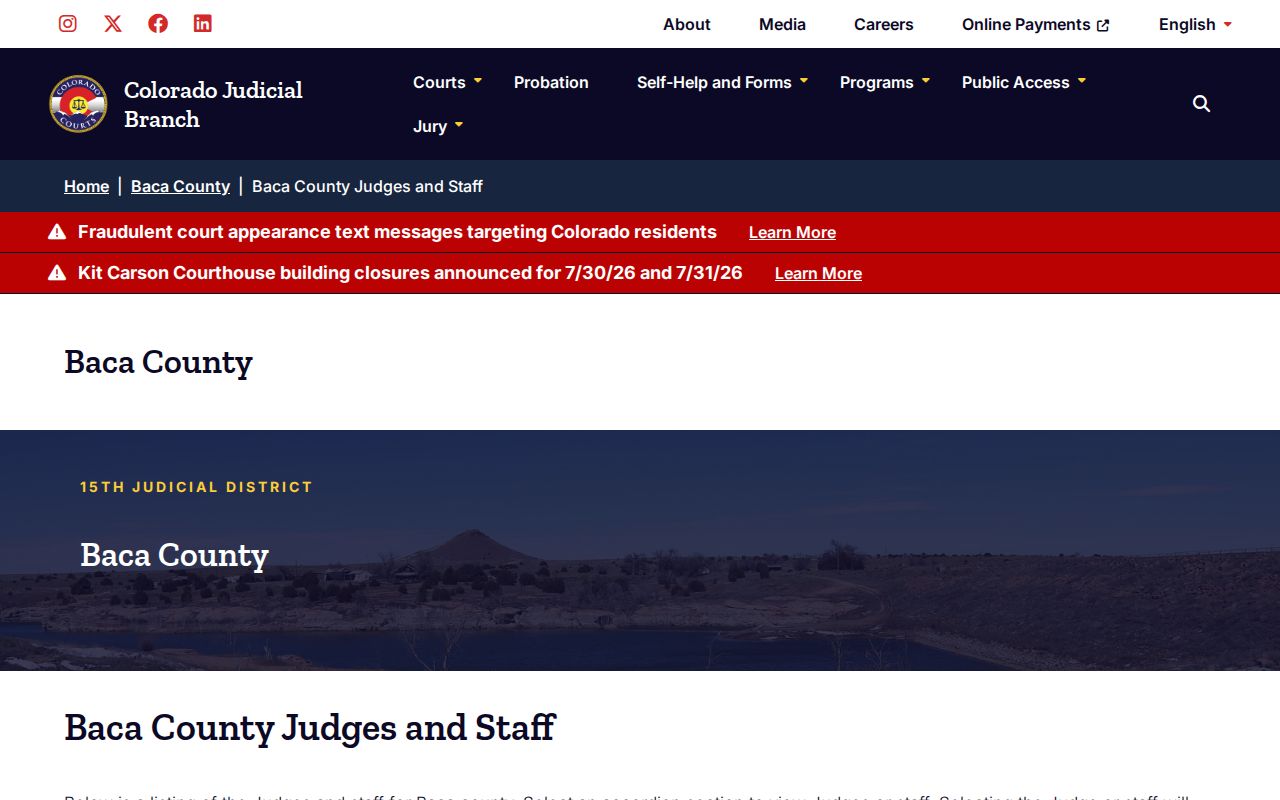 Baca County criminal court cases judges and staff