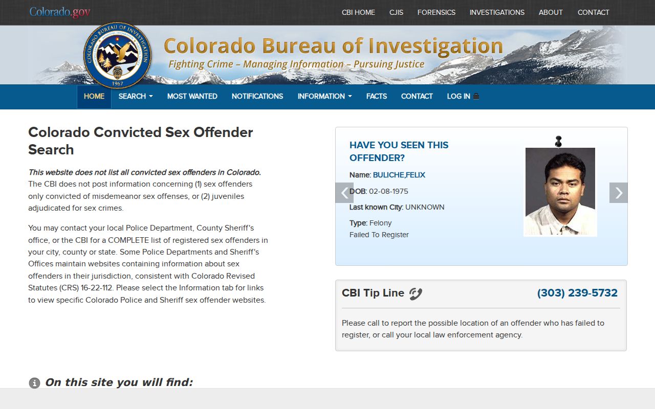 Baca County sex offender search on the Colorado registry