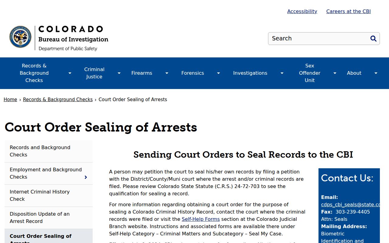 Baca County sex offender record sealing instructions