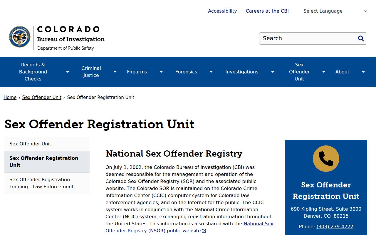Baca County sex offender records through the CBI registration unit