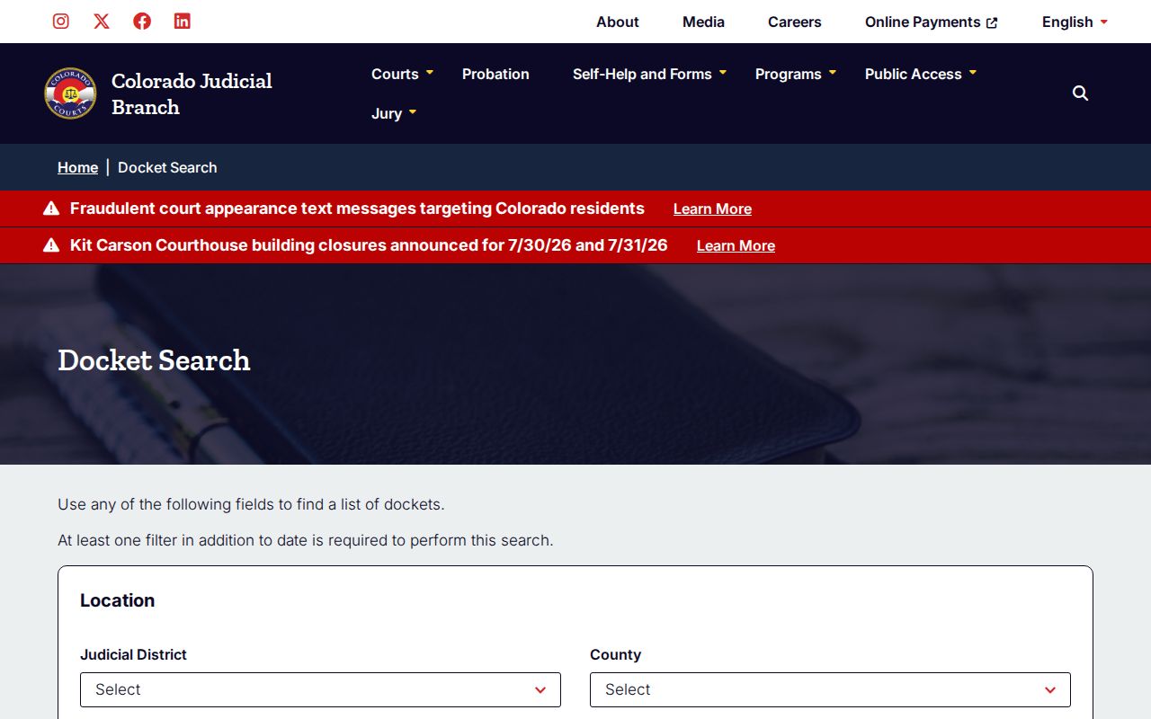 Colorado docket search for Springfield criminal court records