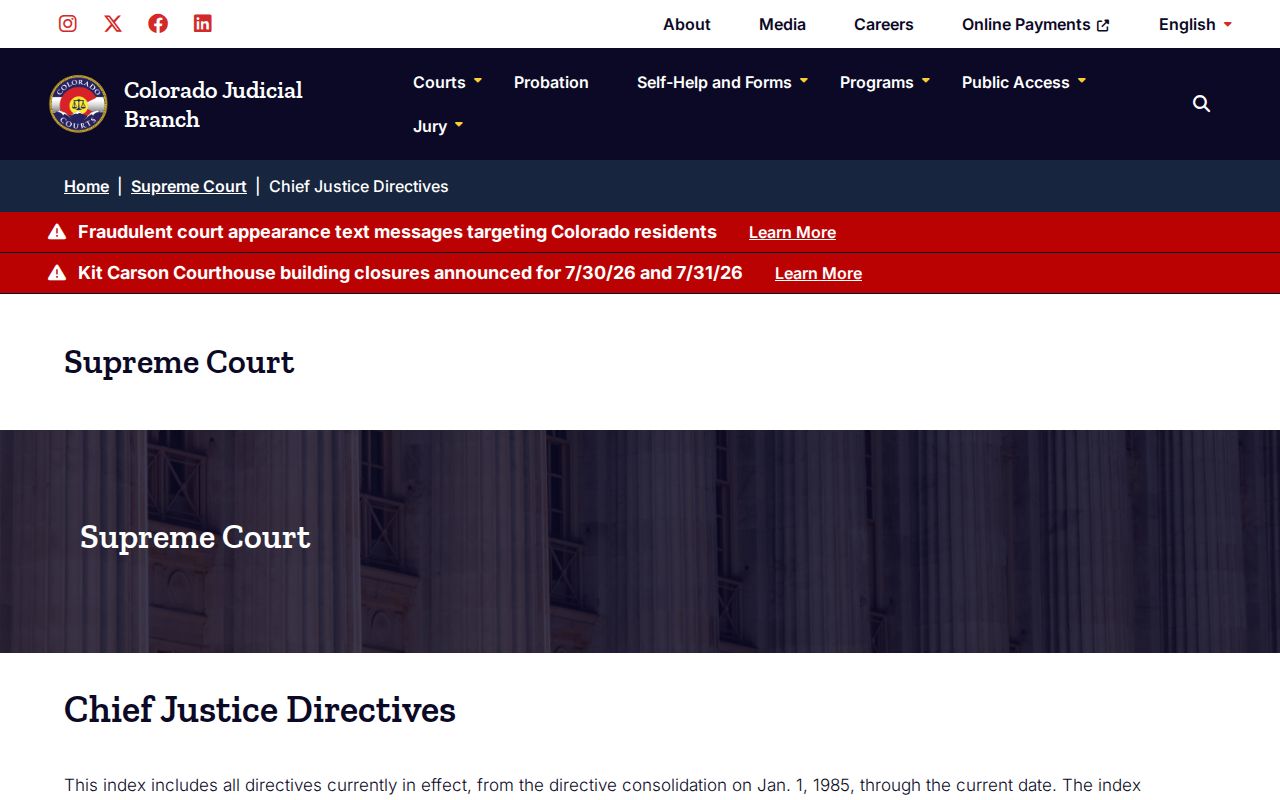 Colorado court access directive for Springfield criminal records