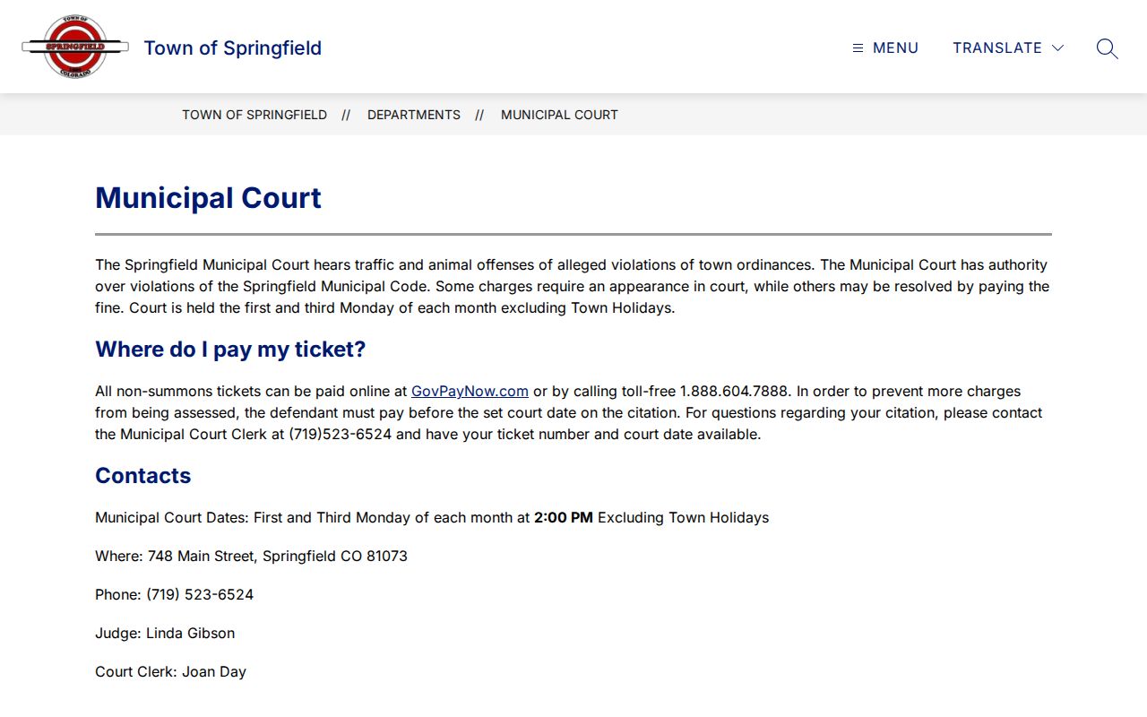 Springfield Municipal Court source for local criminal records